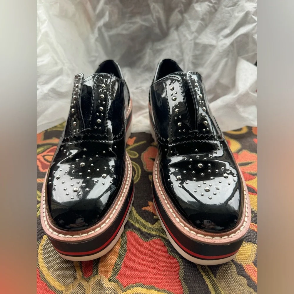 Zara Woman: Slip On Black Patent Studded Brogue Sz 38/7.5 - Picture 4 of 10